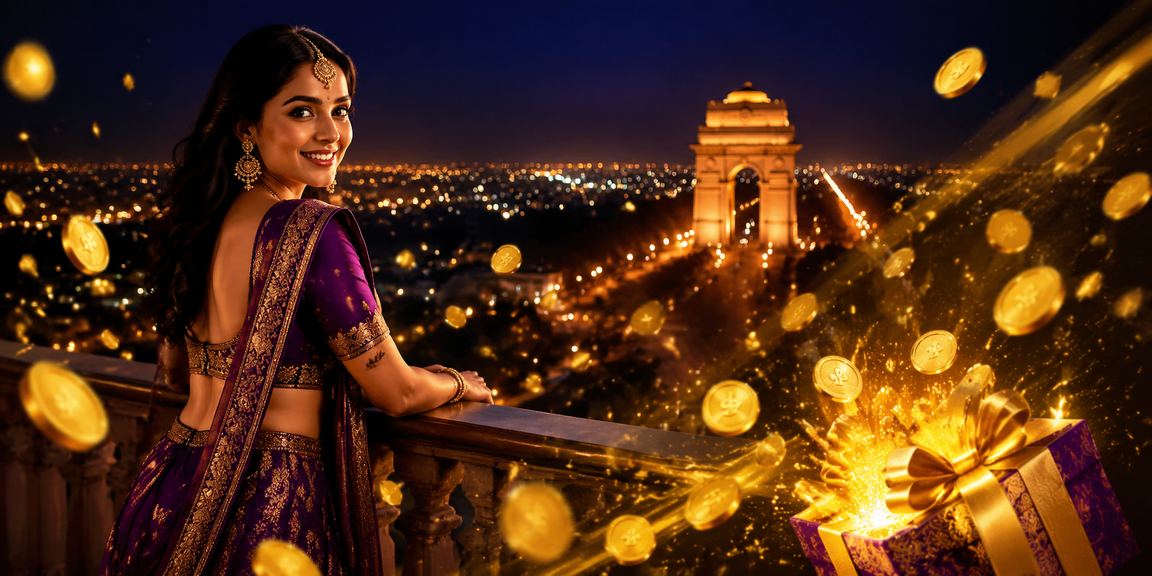 Delhi India Gate with casino bonus promotional atmosphere